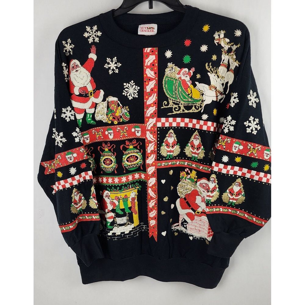 Vintage Nutcracker Sweater Adult XL Christmas Tree Santa Reindeer Snow